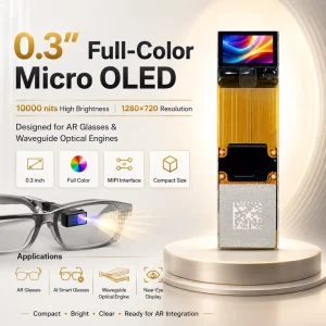 0.3 Inch 10000 Nits 1280×720 MIPI Full Color Micro OLED Display Module for Lightweight AR Glasses Waveguide Engine