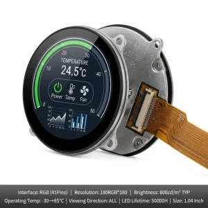 1.04 Inch 180×180 A Si TFT LCD Display Module Edge Lit LED Backlight 60Hz RGB 41Pins 800cd m 30~85 Wide Temp Industrial