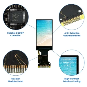 1.06 Inch IPS TFT LCD Screen 96RGBx160 Dots 400cd ㎡ High Brightness SPI Display Module GC9107 for Smart Watch IoT Medical Device