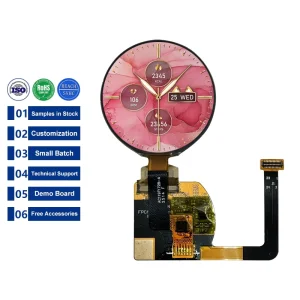 1.19 1.2 Inch 390*390 MIPI 24Pin CO5300 Round OLED Display with Touch Cover Glass Panel for Smart Watch Circular AMOLED Screen