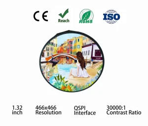 1.32 Inch Round AMOLED Touch Display Module 466×466 High Resolution QSPI Interface LCD Module for Smart Watch Wearable Devices