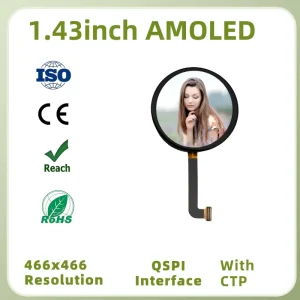 1.43 Inch 466×466 QSPI High Contrast Round AMOLED Touch Screen ALL Viewing Angle OLED Display for Light Fitness Wearables