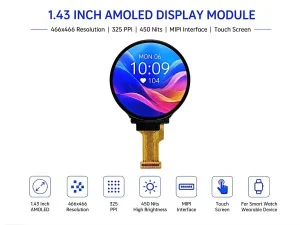1.43 Inch AMOLED Display Module 466×466 325 PPI 450 Nits CO5300 MIPI Touch Screen for Smart Watch Wearable Device