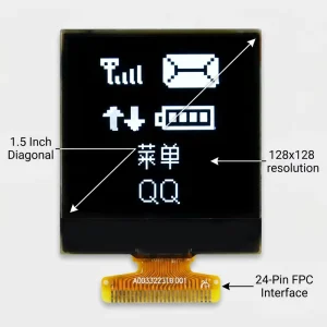 1.5 Inch 128×128 PMOLED Display Module Square Screen SH1107 Driver 4 wire SPI I2C Interface Monochrome White Smart Controller