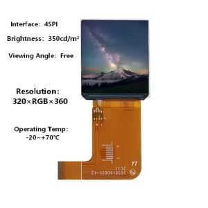 1.55 Inch A-Si IPS TFT LCD Display 320×360 4SPI Interface ST7796 Driver GORILLA GLASS 3 Touch Screen Module LED Backlight for