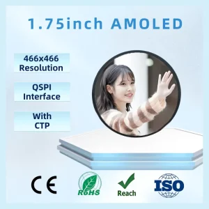 1.75 Inch High Contrast Energy Efficient Round AMOLED Touch Screen 466×466 QSPI Free Viewing Angle LCD Modules