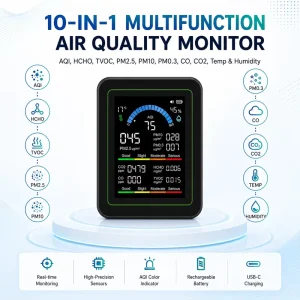 10 In 1 Detector Temperature And Humidity AQI PM2.5 PM10 PM0.3 CO2 HCHO CO TVOC Wifi Indoor Air Quality Monitor