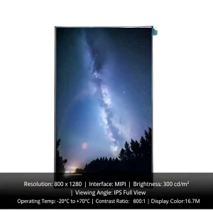 10.1 Inch TFT LCD Module 800×1280 IPS MIPI DSI LED Backlight Full Viewing Angle Wide Temp (-20~70) Screen for Smart Home