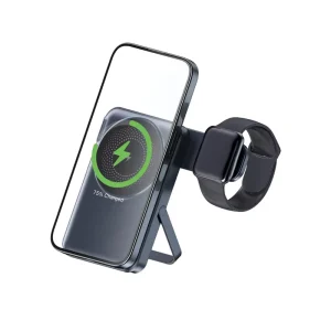 10,000 mAh Magnetic Power Bank with Stand, LED Battery Display, and Wireless Fast Charging for Compatible Devices/Watches