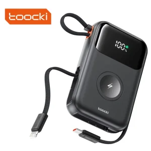 Multi-Device 10,000mAh Power Bank with Built-in Cable, 22.5W Fast Charging, and Wireless Phone Charging
