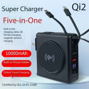 10000mAh 15W Magnetic Wireless Charger and Power Bank, Ultra-Thin Mini Portable Lithium-Polymer Battery, Type-C 2-in-1 Fast Charger