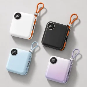 10000mAh Power Bank with Built-in Dual Cables, 22.5W Fast Charging, 4 Output Ports, LED Display, Portable Phone Charger