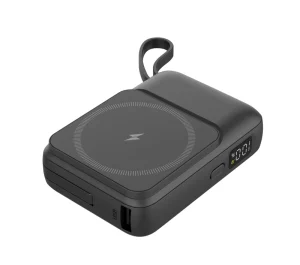 10000mAh 22W PD Wireless Power Bank with Built-in Cable, 4 Outputs, USB-C and USB-A, LED Display, Portable Charger for Travel and Office Use
