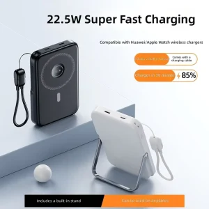 10000mAh Magnetic Power Bank 3-in-1 Wireless Charger, 15W Charging Stand, Portable All-in-One, Type-C Cable Compatible, Smartwatch