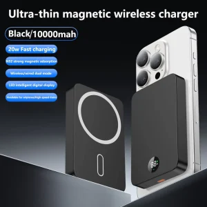Rechargeable Mini Magnetic Wireless Power Bank, 10,000mAh Fast-Charging Ultra-Thin Battery Pack for Mobile Devices