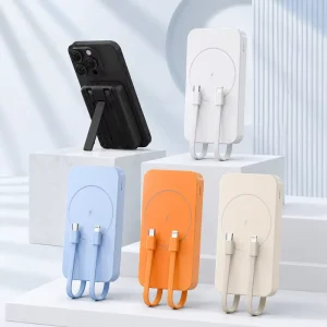 10000mAh Magnetic Wireless Power Bank 22.5W Fast Charging Portable Charger with Built in Dual Cables and Foldable Stand