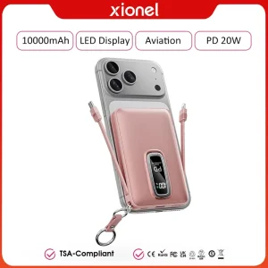10000mAh Magnetic Wireless Power Bank Metal Stand Digital Display Built in Type C L Cables 20W Fast Charging
