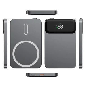 High-Capacity 10000mAh Aluminum Alloy Magnetic Power Bank, Wireless Portable Charger, 20W PD Fast Charging, LED Display, Ultra-Thin