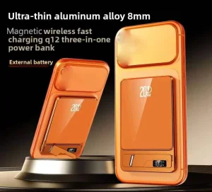 10000mAh Magnetic Wireless Power Bank, PD 20W Ultra-Thin Alloy Charger with Phone Stand and LED Display, Compatible with iPhone 12–16 Series