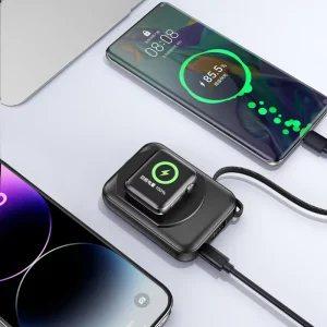 Mini 10000mAh Power Bank, PD 22.5W Fast Charging Portable Charger with 4 Built-in Data Cables, 2 LED Flashlights, and LED Display