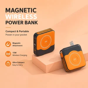 10000mAh Power Bank Magnetic Wireless Power Bank Dual Input AC Plug and Type C with Smart Watch Charging 7 Colors