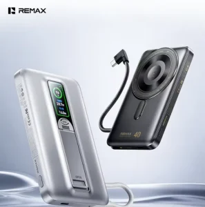 10000mAh Power Bank PD40W Fast Charging 15W Magnetic Wireless Charger 360 Foldable Stand Built-in Cable TFT Display