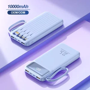 10000mAh Power Bank with 4 in 1 Built in Cable LED Digital Display 22.5W Fast Portable Charger Compact Detachable Design