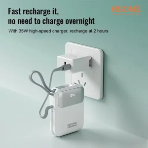 10000mah Power Bank 35W PD Quick Wall Charger 3 in 1 Portable Battery Pack with Foldable Plug for Travel On the Go Use