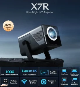 1000ANSI Lumens Support 8K Native 1080P Resolution WiFi 6 BT5.4 Auto Focus Portable Projector
