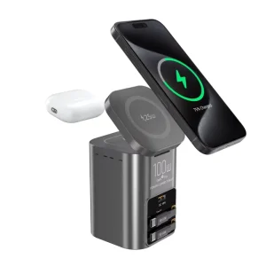 100W 5-in-1 Dual-Head Retractable 65W Type-C Data Cable Multifunctional Magnetic Wireless GaN Charger Dual Wireless Desktop Charger