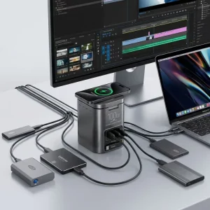 100W 6 in 1 65w Retractable Cable Multifunctional Magnetic Wireless Gallium Nitride Charger Dual Wireless Desktop for Iphone17