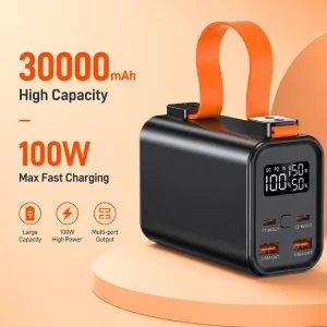 100W Fast Charging 30000mAh Power Bank with LED Display & Flashlight for Laptop Phone Tablet OEM/ODM Custom Logo B2B