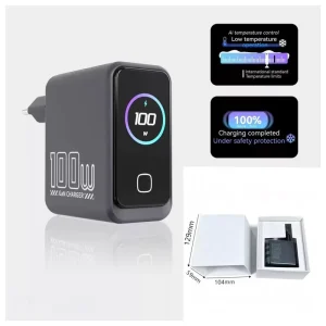 100W GaN Dual USB-A Fast Charger with Smart LED Display, AI Intelligent Quick Charge Wall Adapter