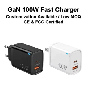 100W GaN PD 3.0 QC4.0 Dual Port USB C A Wall Fast Charger Travel Adapter with Foldable Plug for Laptop Phone Tablet