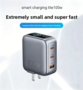 100W GaN USB C 3 Port Fast Charging Laptop Power Adapter Multi Device Portable PD Eco Friendly Charger for Phone Earphone Tablet