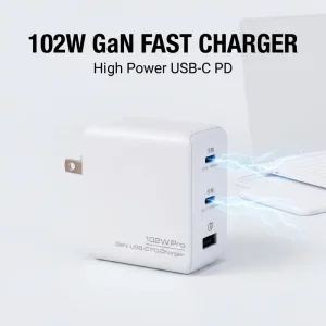 100W GaN USB C USB A 3 Port Foldable Adapter Fast Charging Wall Charger Block for MacBook Pro Air iPad iPhone Galaxy S24