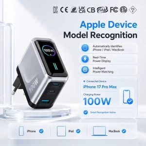 100W Gan Ai Smart Display Phone Charger with Digital Display
