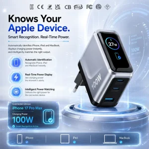 100W Gan Fast Charger Manufacturer Fast Charging Adapter with Digital Display