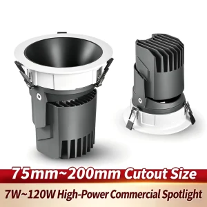100W LED Downlight Spotlight CRI 95 High Power Brightness Indoor Use 24 36 Beam Angle for High Ceilings Tall Buildings
