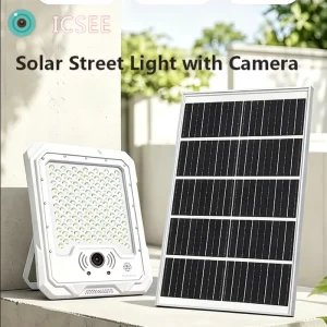 100W Solar Light With CCTV Camera PTZ Wireless Outdoor Security Cameras IP66 Waterproof PIR Motion Detection