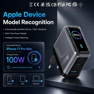 100W Tft Led Gan Type c Wall Phone Charger with Ai Smart Display
