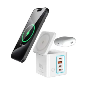 105W Multi-Port Magnetic Foldable Charging Station Power Tower Charger with 15W Wireless Charger, Desktop Charging, for Phone 17