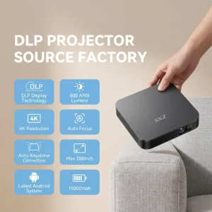 1080P DLP Pocket 3D 600ANSI 15000mAh Battery Android 13 System 2+32G WiFi 6 BT5.0 Portable Outdoor Garden Movie Mini Projector