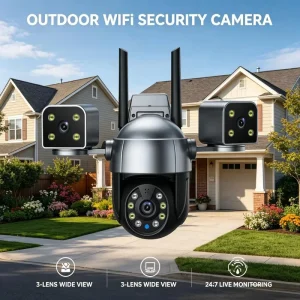 1080P HD 3 Lens WiFi PTZ Dome Camera Remote Control Outdoor Security CCTV Camera