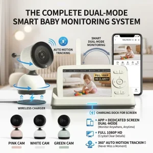 1080P Smart Baby Monitor Charging Base Night Vision Cry Detection Feeding Reminder 3500mah Baby Monitor with WIfi