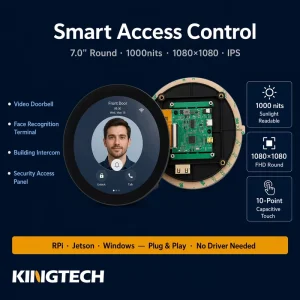 1080×1080 1000nits Smart Home Thermostat Home Central Control Panel Raspberry Pi 7inch Circular Touch LCD Display