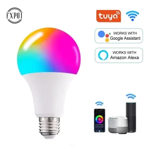 Smart 10W E27 LED Light Bulb, Household-Compatible, RGB Color-Changing, Dimmable, B22 Remote Control