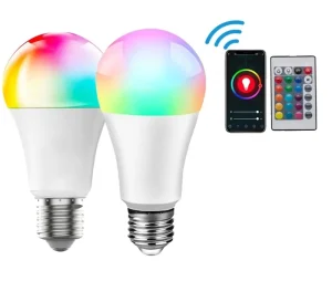 Home Voice-Controlled 110–240 V RGB Wireless Smart LED Bulb with Remote Control, 9 W, E27/E26/B22, A60