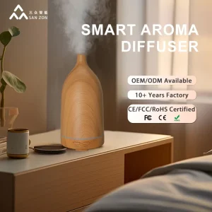 110ml Wood Grain Ultrasonic Aroma Diffuser Humidifier with Warm LED Night Light for Home Bedroom