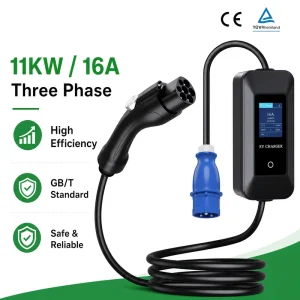 11kW 3-Phase Portable GB/T EV Charger 16A Adjustable CEE Plug IC-CPD LCD Fast Mobile Charging Station for BYD Tesla NIO ZEEKR